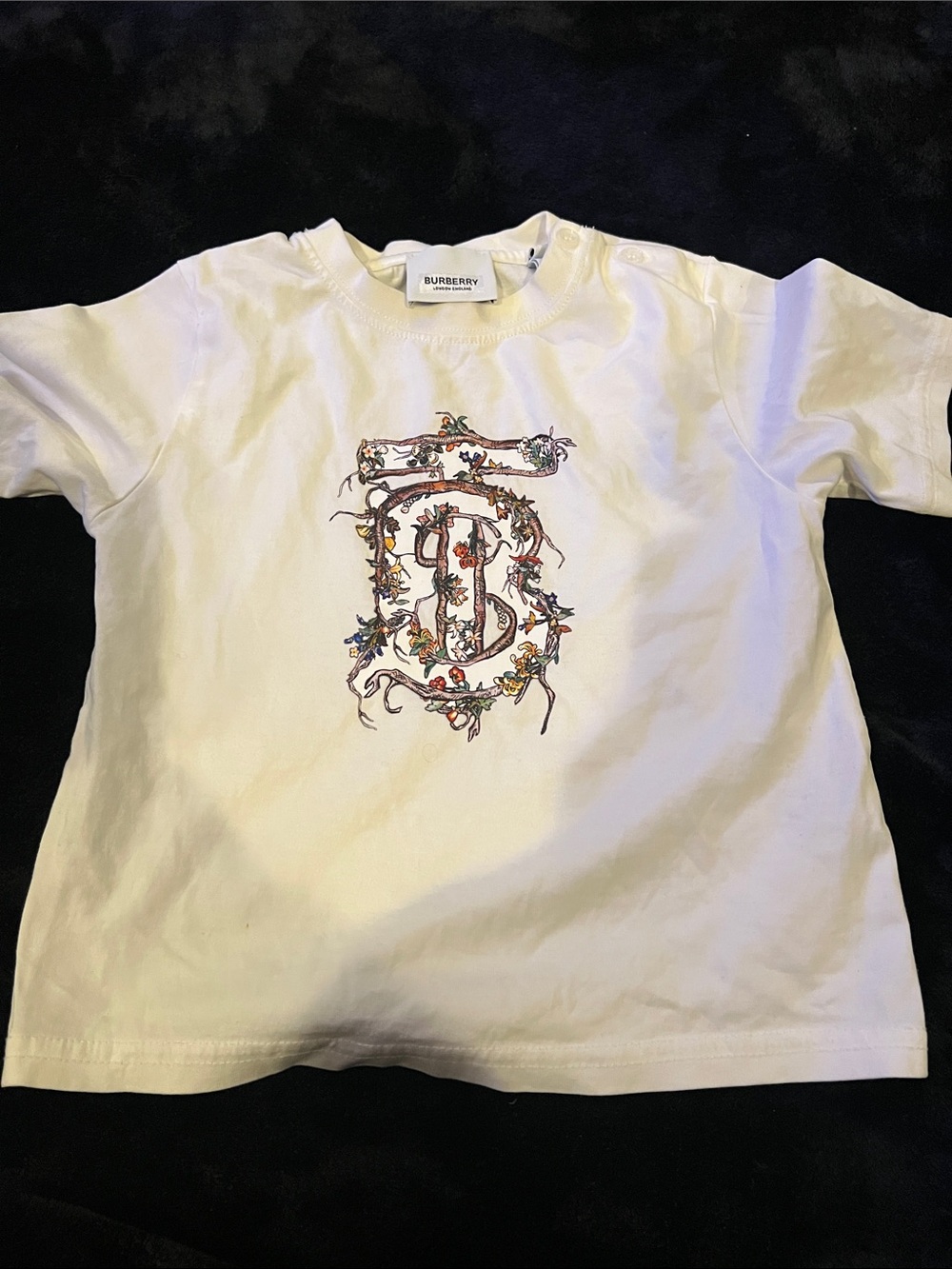 Burberry White Floral Monogram Short Sleeve Kids Tee